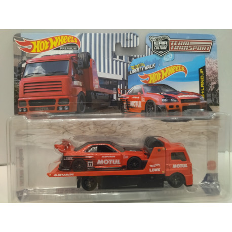 NISSAN SKYLINE LB-ER34 SUPER SILHOUETTE + FLEET TEAM TRANSPORT 44 1:64 HOT WHEELS