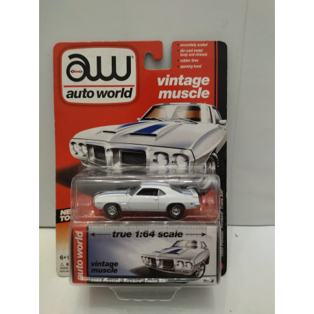 PONTIAC FIREBIRD 1969 TRANS AM WHITE/BLUE VINTAGE MUSCLE 1:64 AUTO WORLD