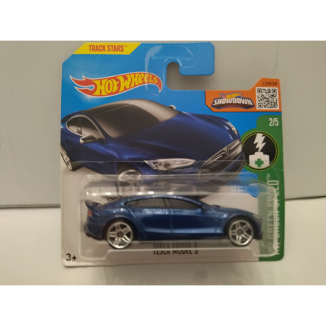 TESLA MODEL S BLUE 1:64 HOT WHEELS CARTON MAL ESTADO/CARD DAMAGED