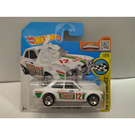 FORD ESCORT 1970 RS1600 WHITE 1:64 HOT WHEELS CARTON MAL ESTADO/CARD DAMAGED