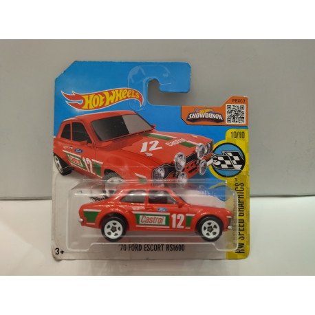 FORD ESCORT 1970 RS1600 RED 1:64 HOT WHEELS CARTON MAL ESTADO/CARD DAMAGED