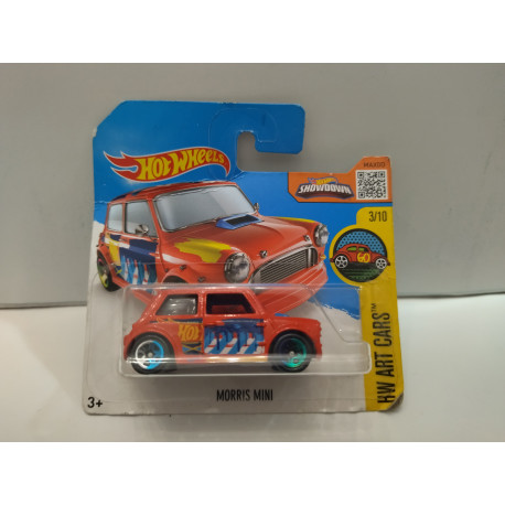 MORRIS MINI ART CARS 1:64 HOT WHEELS CARTON MAL ESTADO/CARD DAMAGED