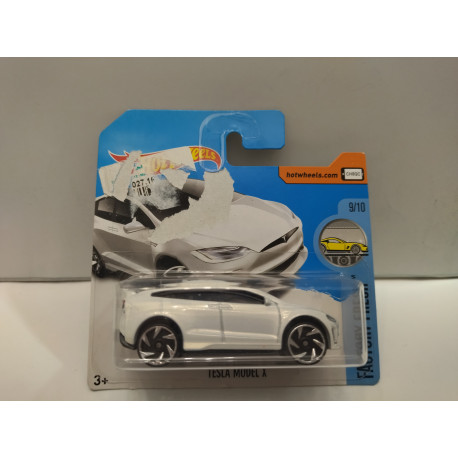 TESLA MODEL X WHITE 1:64 HOT WHEELS CARTON MAL ESTADO/CARD DAMAGED
