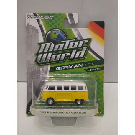 VOLKSWAGEN T1 SAMBA BUS YELLOW GERMAN EDITION MOTOR WORLD S6 1:64 GREENLIGHT