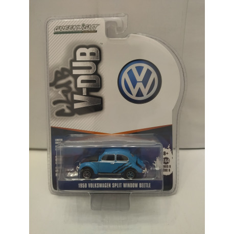 VOLKSWAGEN BEETLE 1950 SPLIT WINDOW BLUE V-DUBS S6 1:64 GREENLIGHT