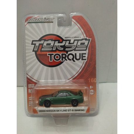 NISSAN SKYLINE 2000 GT-R BNR34 GREEN TOKYO TORQUE 1:64 GREENLIGHT