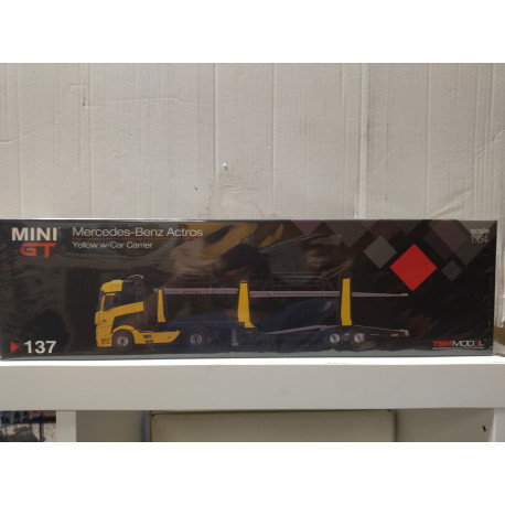 MERCEDES-BENZ ACTROS W/CAR CARRIER YELLOW 1:64 MINI GT 137