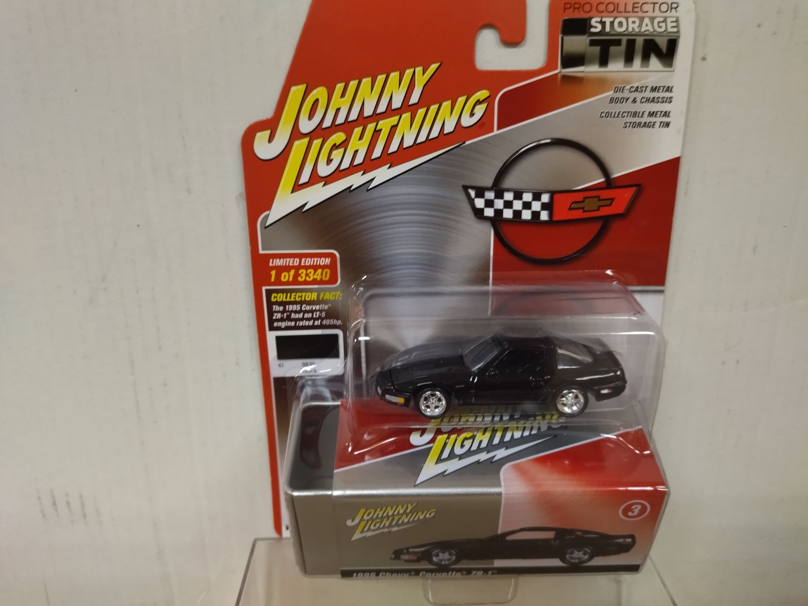 CHEVROLET CORVETTE C4 1995 ZR-1 BLACK + TIN BOX 1:64 JOHNNY