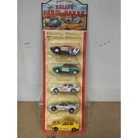 RALLYE DAKAR 5 CARS FERRARI AUDI BMW PEUGEOT 205 GOLF 1:64 MC TOY VINTAGE