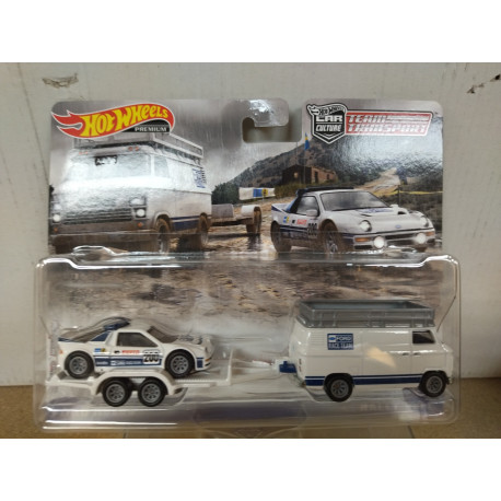 FORD RS200 + RALLY VAN TEAM TRANSPORT n33 1:64 HOT WHEELS PREMIUM