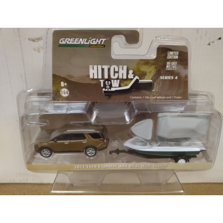 FORD EXPLORER 2013 + BOAT W/TRAILER HITCH & TOW 1:64 GREENLIGHT