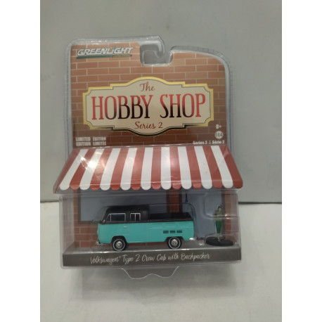 VOLKSWAGEN T2 PICKUP DOUBLE CAB W/BACKPACKER HOBBY SHOP 1:64 GREENLIGHT