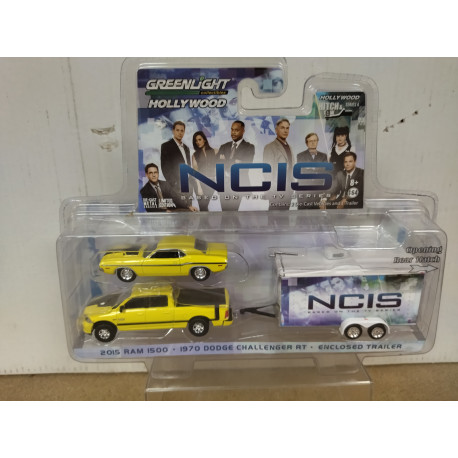 RAM 1500 + CHALLENGER + TRAILER NCIS NAVY HOLLYWOOD 1:64 GREENLIGHT