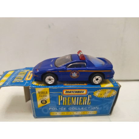 CHEVROLET CAMARO NEW YORK STATE POLICE 1:64 MATCHBOX PREMIERE BOX DAMAGED/ROTA