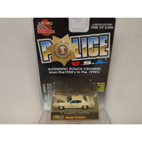 PLYMOUTH HEMI CUDA 1971 USA POLICE MIAMI FLORIDA 1:64 RACING CHAMPIONS