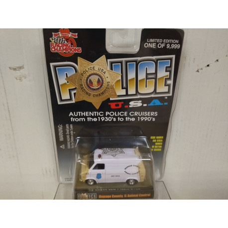 CHEVROLET VAN 1975 USA POLICE ANIMAL CONTROL DUPAGE COUNTY 1:64 RACING CHAMPIONS