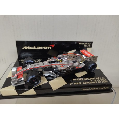 MCLAREN MERCEDES MP4-21 2006 FORMULA F1 GP HUNGRIA P.DE LA ROSA 1:43 MINICHAMPS