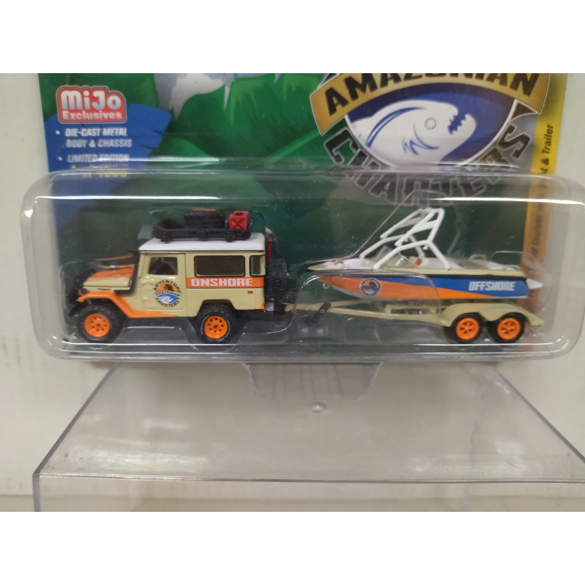Miniature Johnny Lightning Toyota Land Cruiser FJ40 1980 Avec Bateau Et Remorque - Échelle 1:64, Alliage - Collection Ou Jouet