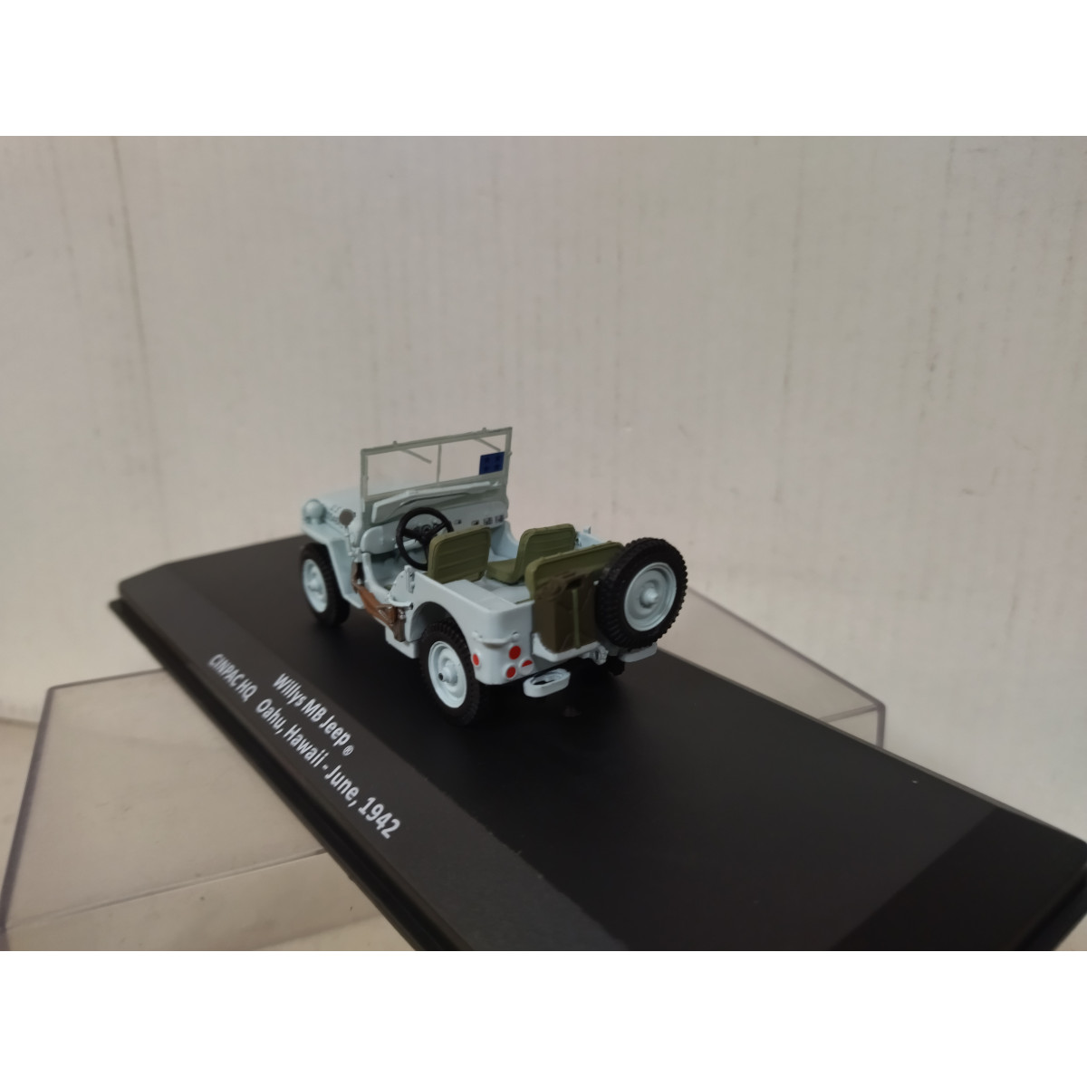 A collectible scale model Willys MB Jeep from Altaya