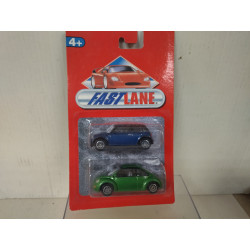 MINI COOPER BLUE + VOLKSWAGEN NEW BEETLE GREEN 1:64 FASTLANE REALTOY
