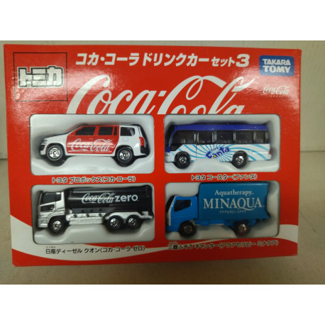 SET X 4 MODELCARS FANTA ZERO MINAQUA COCA-COLA apx 1:64 TOMICA