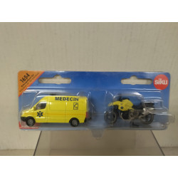 MERCEDES-BENZ SPRINTER MEDECIN/AMBULANCE + BMW R 1200  /apx 1:64 SIKU 1654