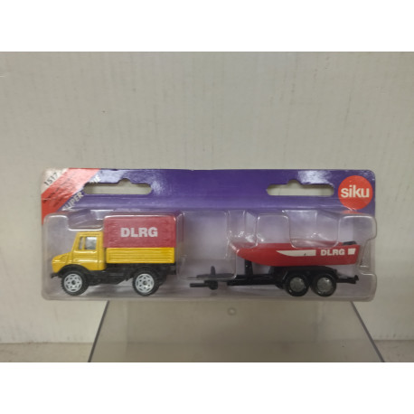 MERCEDES-BENZ UNIMOG U1500 DLRG + LANCHA SALVAMENTO 1:55/apx 1:64 SIKU 1517
