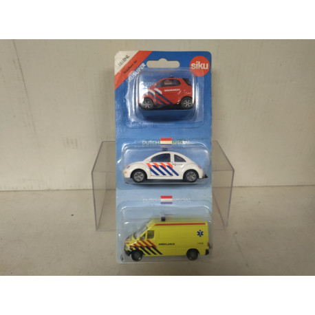 SET POLICE X 3 VOLKSWAGEN/SMART/MERCEDES-BENZ BRANDWEER 1:55/apx 1:64 SIKU 1818NL
