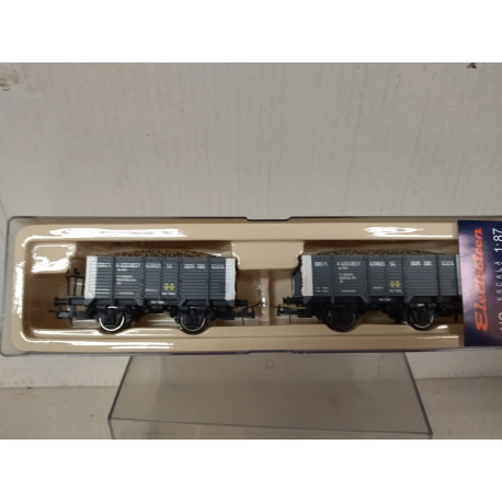 2 X VAGONES CERRADO EBRO CIA. DE AZUCARES 1:87 H0 ELECTROTREN 1985 SUCIO