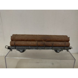 VAGON PLATAFORMA MADERA 1:87 H0 IBERTREN SUCIO/DESGUACE