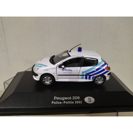 PEUGEOT 206 2002 POLITIE POLICE BELGIUM 1:43 FABBRI BLISTER OPEN