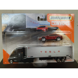 TESLA MODEL S RED + TESLA SEMI & BOX TRAILER CONVOYS 1:64 MATCHBOX