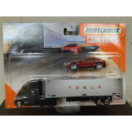 TESLA MODEL S RED + TESLA SEMI & BOX TRAILER CONVOYS 1:64 MATCHBOX
