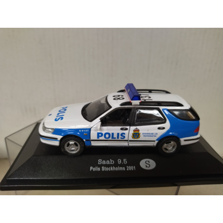 SAAB 9.5 STATION WAGON 2001 POLIS POLICE STOCKHOLM 1:43 FABBRI BLISTER OPEN
