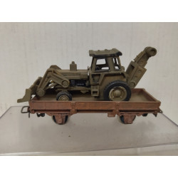 VAGON PLATAFORMA PLANO + EXCAVADORA 1:87 H0 NO BOX/SUCIO