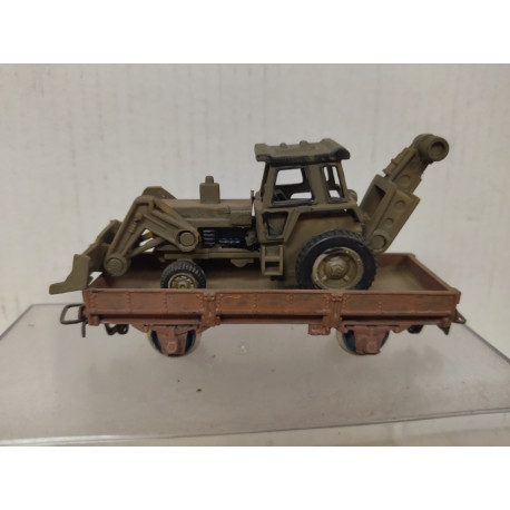 VAGON PLATAFORMA PLANO + EXCAVADORA 1:87 H0 NO BOX/SUCIO
