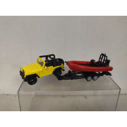 JEEP WRANGLER YELLOW + BOOT/LANCHA 1:55/apx 1:64 SIKU 1658