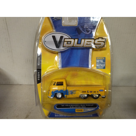 VOLKSWAGEN T1 1963 BUS PICKUP W /SLIDING BED YELLOW V-DUBS 1:64 JADA