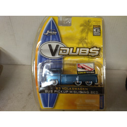 VOLKSWAGEN T1 1963 BUS PICKUP W /SLIDING BED BLUE V-DUBS 1:64 JADA