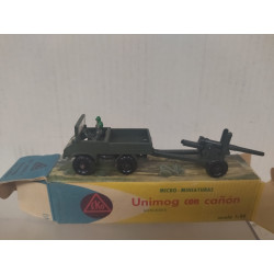 MERCEDES-BENZ UNIMOG MILITAR + FIGURAS + CAÑON 1:87 H0 EKO BOX VINTAGE
