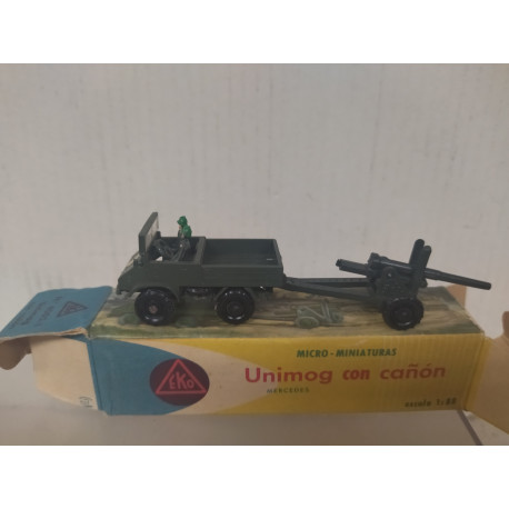 MERCEDES-BENZ UNIMOG MILITAR + FIGURAS + CAÑON 1:87 H0 EKO BOX VINTAGE