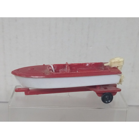 LANCHA A MOTOR /BOAT + TRAILER 1:87 H0 EKO 2053 ORIGINAL BOX VINTAGE