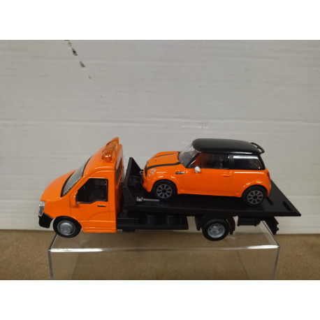MINI COOPER S ORANGE + FLATBED VAN 1:43 BBURAGO
