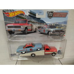 CHEVROLET IMPALA 1961 + RAMP TRUCK 1972 TEAM TRANSPORT 54 1:64 HOT WHEELS PREMIUM