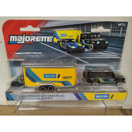 LAND ROVER 110 DEFENDER + TRAILER BILSTEIN + JAGUAR F-TYPE 1:64 MAJORETTE