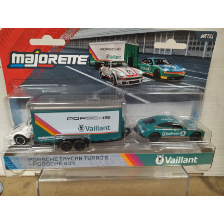 PORSCHE TAYCAN TURBO S + TRAILER + PORSCHE 934 VAILLANT 1:64 MAJORETTE