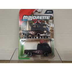 VOLKSWAGEN T1 DOUBLE CAB PICKUP FLAMES BLACK ORIGINALS VW 1:64 MAJORETTE