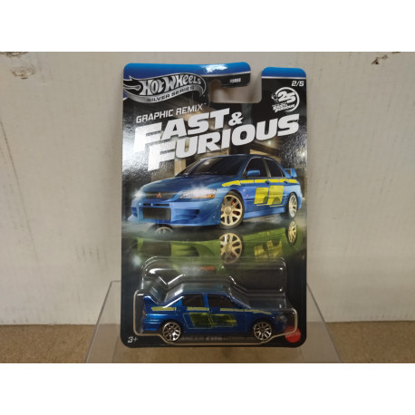 MITSUBISHI LANCER EVO VII BLUE 2/5 GRAPHIC FAST & FURIOUS 1:64 HOT WHEELS