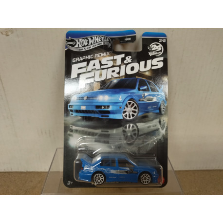 VOLKSWAGEN JETTA MK3 BLUE 3/5 GRAPHIC FAST & FURIOUS 1:64 HOT WHEELS