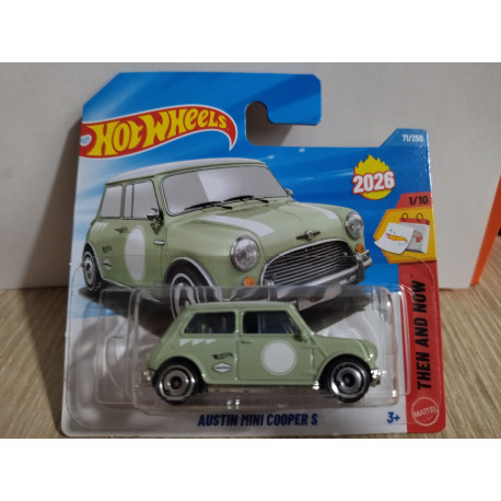 AUSTIN MINI COOPER S GREEN 1/10 THEN AND NOW 1:64 HOT WHEELS